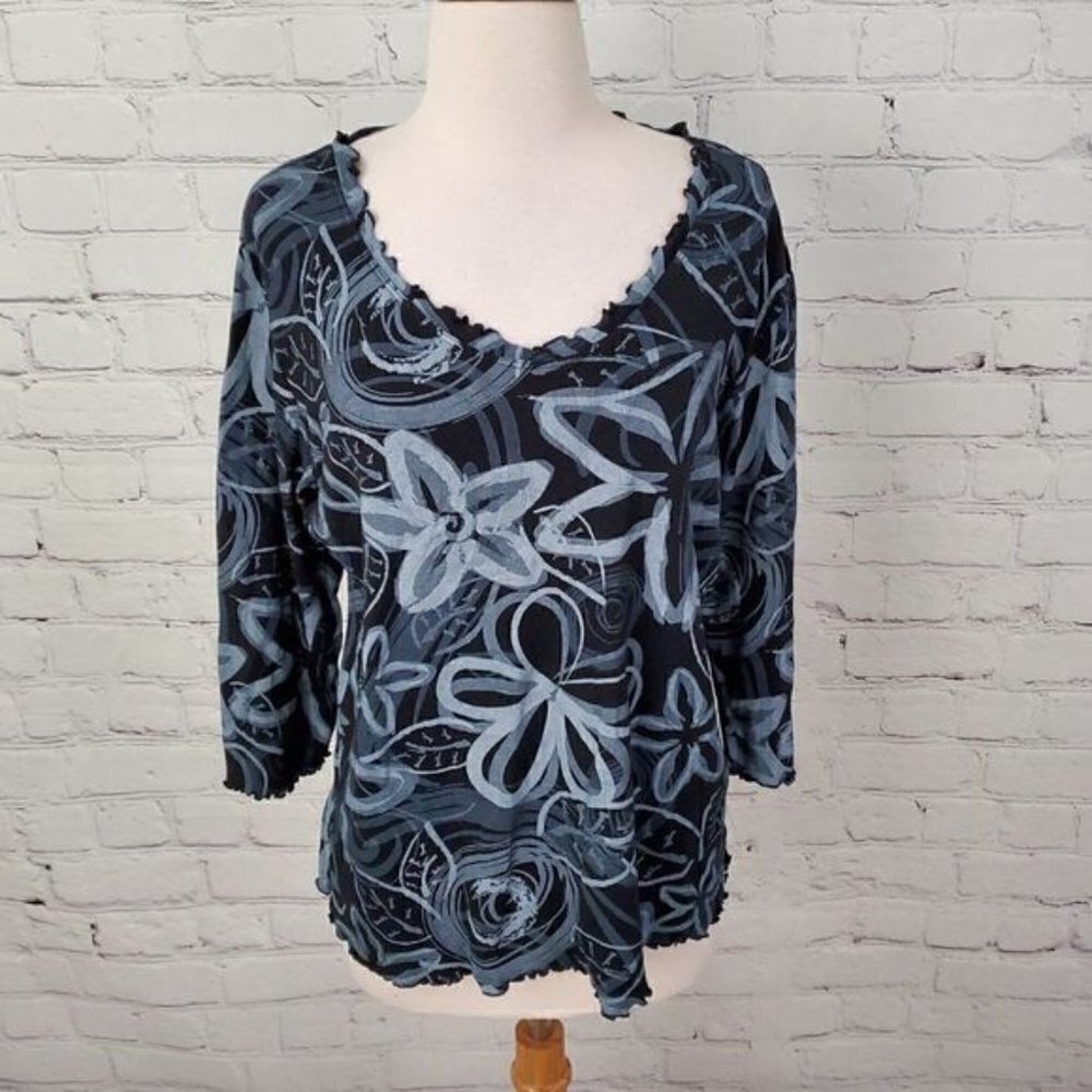 Fresh Produce Floral Knit Top Blue Size L